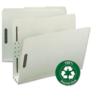 Smead™ 100% Recycled Pressboard Fastener Folders, Letter Size, Gray-Green, 25/Box (SMD15005)