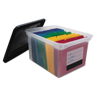 Innovative Storage Designs File Tote with Contents Label, Letter/Legal Files, 17.75" x 14" x 10.25", Clear/Black (AVT55802)