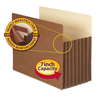 Smead™ Redrope TUFF Pocket Drop-Front File Pockets w/ Fully Lined Gussets, 7" Expansion, Letter Size, Redrope, 5/Box (SMD73395)