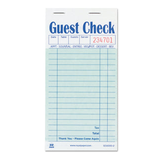 AmerCareRoyal® Guest Check Book, Carbon Duplicate, 3 1/2 x 6 7/10, 50/Book, 50 Books/Carton (RPPGC60002)