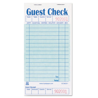 AmerCareRoyal® Guest Check Book, 3 1/2 x 6 7/10, 50/Book, 50 Books/Carton (RPPGC3632-1)