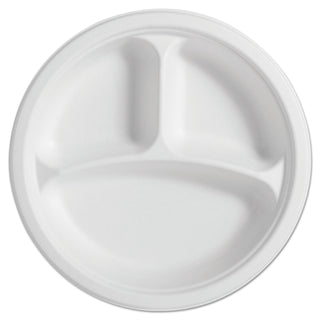 Chinet® PaperPro Naturals Fiber Round Plates, 3-Comp, 10 1/4", Natural, 125/PK, 4 PK/CT (HUH25777CT) (HUHPAPRO3)