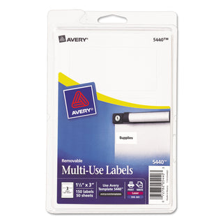 Avery® Self Adhesive White Removable Labels, Rectangular, 1 1/2"x3", 150 per Pack (AVE05440)