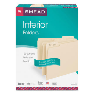 Smead™ Interior File Folders, 1/3-Cut Tabs, Letter Size, Manila, 100/Box (SMD10230)