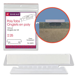 Smead™ Poly Index Tabs and Inserts For Hanging File Folders, 1/3-Cut Tabs, White/Clear, 3.5" Wide, 25/Pack (SMD64615)