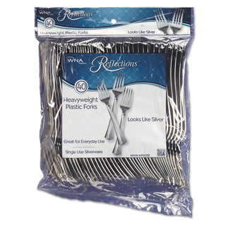 WNA Comet Reflections Heavyweight Plastic Utensils, Fork, Silver, 7", 40/Pack, 8 Packs/Carton (WNAREF320FK)