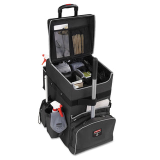 Rubbermaid® Commercial Executive Quick Clean Janitorial Cart, Synthetic Fabric, 16 Compartments, 14.25" x 16.5" x 25", Dark Gray (RCP1902465)