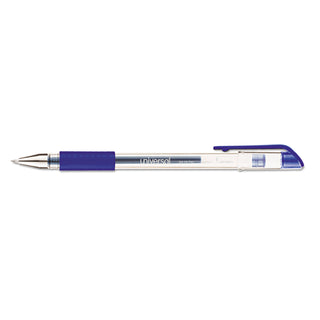 Universal® Comfort Grip Gel Pen, Stick, Medium 0.7 mm, Blue Ink, Clear Barrel, Dozen (UNV39511)