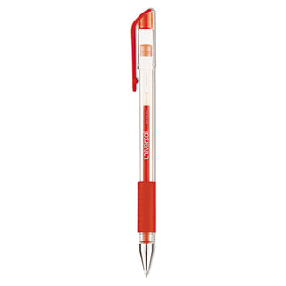 Universal® Comfort Grip Gel Pen, Stick, Medium 0.7 mm, Red Ink, Clear Barrel, Dozen (UNV39512)