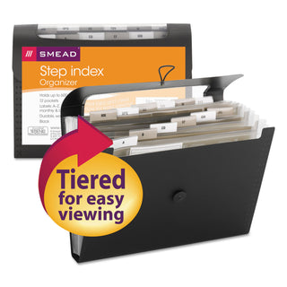 Smead™ Step Index Organizer, 12 Sections, 1/6-Cut Tab, Letter Size, Black (SMD70901)