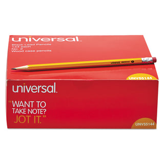 Universal® #2 Woodcase Pencil, HB (#2), Black Lead, Yellow Barrel, 144/Box (UNV55144)