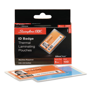 GBC® UltraClear Thermal Laminating Pouches, 5 mil, 3.88" x 2.63", Gloss Clear, 100/Box (GBC56005)