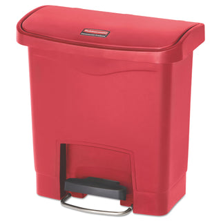 Rubbermaid® Commercial Slim Jim Streamline Resin Step-On Container, Front Step Style, 4 gal, Polyethylene, Red (RCP1883563)