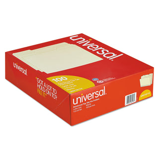 Universal® Double-Ply Top Tab Manila File Folders, 1/3-Cut Tabs: Assorted, Letter Size, 0.75" Expansion, Manila, 100/Box (UNV16113)