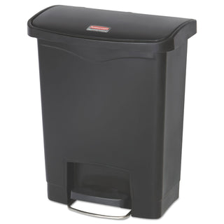 Rubbermaid® Commercial Slim Jim Streamline Resin Step-On Container, Front Step Style, 8 gal, Polyethylene, Black (RCP1883609)