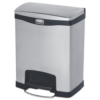 Rubbermaid® Commercial Slim Jim Stainless Steel Step-On Container, Front Step Style, 8 gal, Stainless Steel, Black (RCP1901985)
