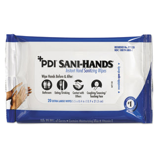 Sani Professional® PDI Sani-Hands Instant Hand Sanitizing Wipes, 1-Ply, 5.5 x 8.4, White, 20/Pack, 48 Packs/Carton (NICP71520)