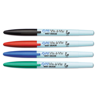 EXPO® Vis-a-Vis Wet Erase Marker, Fine Bullet Tip, Assorted Colors, 4/Set (SAN2134341A)