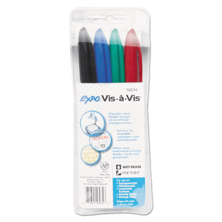 EXPO® Vis-a-Vis Wet Erase Marker, Fine Bullet Tip, Assorted Colors, 4/Set (SAN2134341A)