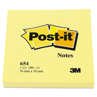 Post-it® Original Pads in Canary Yellow, 3" x 3", 100 Sheets/Pad, 12 Pads/Pack (MMM654YW)