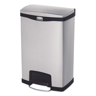 Rubbermaid® Commercial Slim Jim Stainless Steel Step-On Container, Front Step Style, 13 gal, Stainless Steel, Black (RCP1901992)