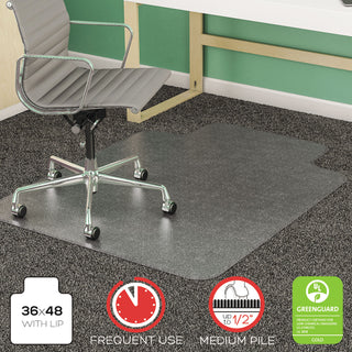 deflecto® SuperMat Frequent Use Chair Mat, Med Pile Carpet, Flat, 36 x 48, Lipped, Clear (DEFCM14113)
