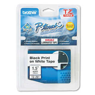Brother TZe Standard Adhesive Laminated Labeling Tape, 1.4" x 26.2 ft, Black on White (BRTTZE261)
