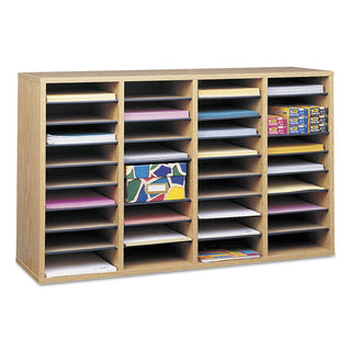 Safco® Wood/Laminate Literature Sorter, 36 Sections, 39 1/4 x 11 3/4 x 24, Medium Oak (SAF9424MO)