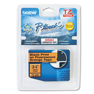 Brother TZ Standard Adhesive Laminated Labeling Tape, 0.7" x 16.4 ft, Black on Fluorescent Orange (BRTTZEB41)