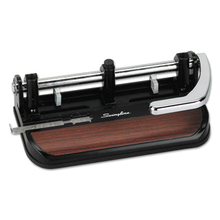 Swingline® 40-Sheet Heavy-Duty Lever Action 2-to-7-Hole Punch, 11/32" Hole, Black/Woodgrain (SWI74400)