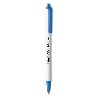 BIC® Clic Stic Retractable Ballpoint Pen, Medium 1 mm, Blue Ink, White Barrel, Dozen (BICCSM11BE)