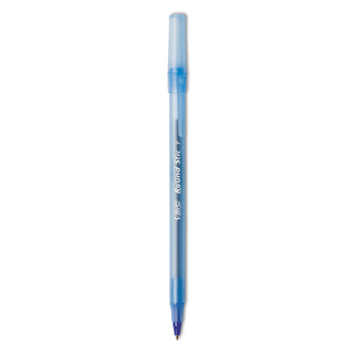 BIC® Round Stic Xtra Precision Stick Ballpoint Pen, .8mm, Blue Ink, Tran Blue Barrel, Dozen (BICGSF11BE)