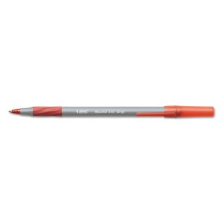 BIC® Round Stic Grip Xtra Comfort Stick Ballpoint Pen, 1.2mm, Red Ink, Gray Barrel, Dozen (BICGSMG11RD)