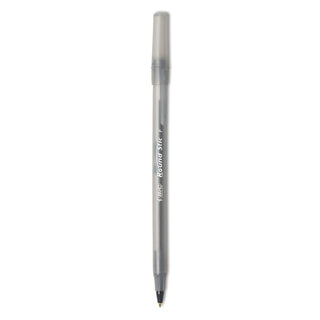 BIC® Round Stic Xtra Precision Stick Ballpoint Pen, 0.8mm, Black Ink, Smoke Barrel, Dozen (BICGSF11BK)