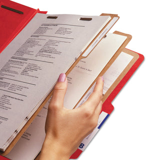 Smead™ Eight-Section Pressboard Top Tab Classification Folders with SafeSHIELD Fasteners, 3 Dividers, Legal Size, Bright Red, 10/Box (SMD19095)
