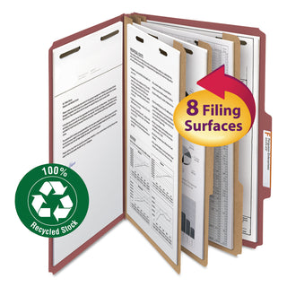 Smead™ 100% Recycled Pressboard Classification Folders, 3 Dividers, Legal Size, Red, 10/Box (SMD19099)