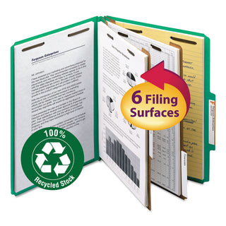 Smead™ 100% Recycled Pressboard Classification Folders, 2 Dividers, Letter Size, Green, 10/Box (SMD14063)