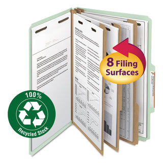 Smead™ 100% Recycled Pressboard Classification Folders, 3 Dividers, Legal Size, Gray-Green, 10/Box (SMD19093)