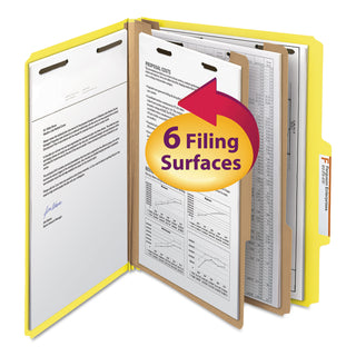 Smead™ Colored Top Tab Classification Folders, 2 Dividers, Letter Size, Yellow, 10/Box (SMD14004)
