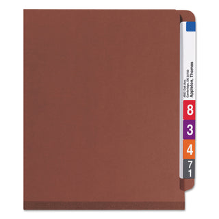 Smead™ End Tab Pressboard Classification Folders with SafeSHIELD Coated Fasteners, 3 Dividers, Letter Size, Red, 10/Box (SMD26865)