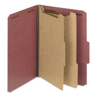 Smead™ 100% Recycled Pressboard Classification Folders, 2 Dividers, Letter Size, Red, 10/Box (SMD14024)