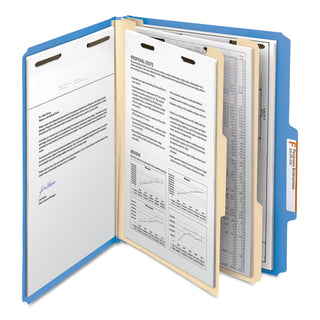 Smead™ Colored Top Tab Classification Folders, 2 Dividers, Letter Size, Blue, 10/Box (SMD14001)