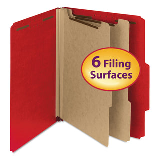 Smead™ 100% Recycled Pressboard Classification Folders, 2 Dividers, Letter Size, Bright Red, 10/Box (SMD14061)