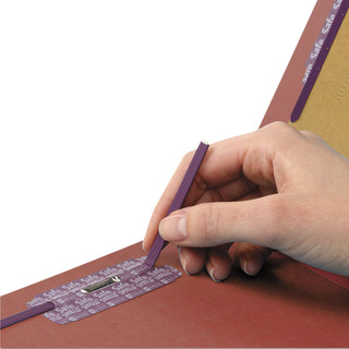Smead™ End Tab Pressboard Classification Folders with SafeSHIELD Coated Fasteners, 3 Dividers, Letter Size, Red, 10/Box (SMD26865)