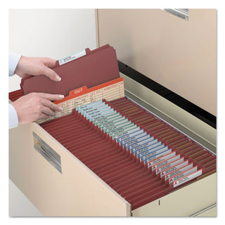 Smead™ Pressboard Classification Folders with SafeSHIELD Coated Fasteners, 2/5 Cut, 2 Dividers, Legal Size, Red, 10/Box (SMD19075)