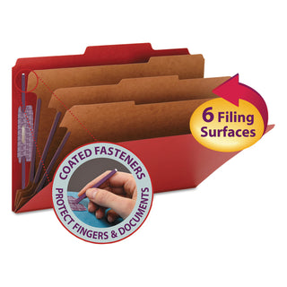 Smead™ Eight-Section Pressboard Top Tab Classification Folders with SafeSHIELD Fasteners, 3 Dividers, Legal Size, Bright Red, 10/Box (SMD19095)