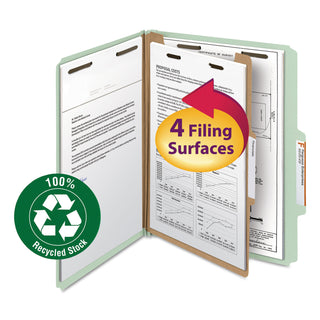 Smead™ 100% Recycled Pressboard Classification Folders, 1 Divider, Letter Size, Gray-Green, 10/Box (SMD13723)