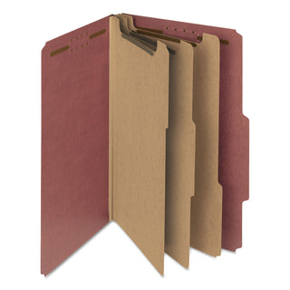 Smead™ 100% Recycled Pressboard Classification Folders, 3 Dividers, Legal Size, Red, 10/Box (SMD19099)