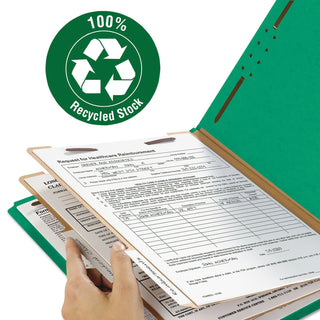 Smead™ 100% Recycled Pressboard Classification Folders, 2 Dividers, Letter Size, Green, 10/Box (SMD14063)