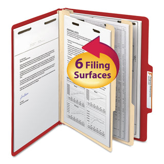 Smead™ Colored Top Tab Classification Folders, 2 Dividers, Letter Size, Red, 10/Box (SMD14003)